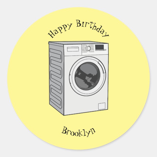Washing machine cartoon illustration classic round sticker (Front)