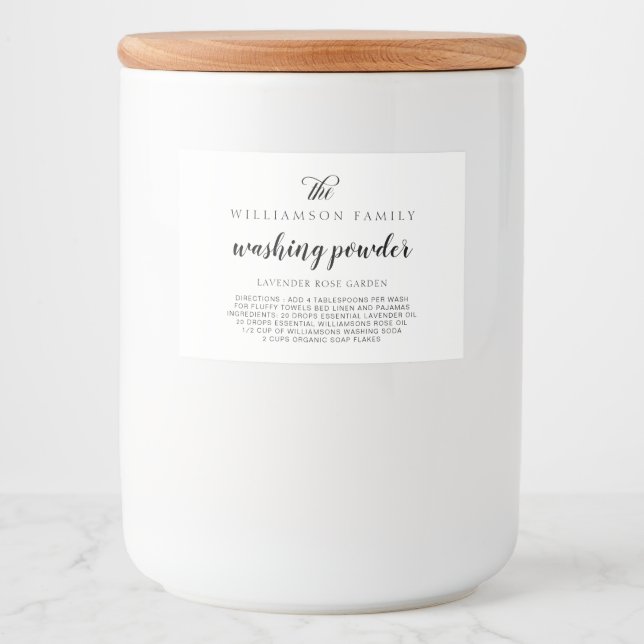 Washing Powder Black & White Product Storage Label (Front)