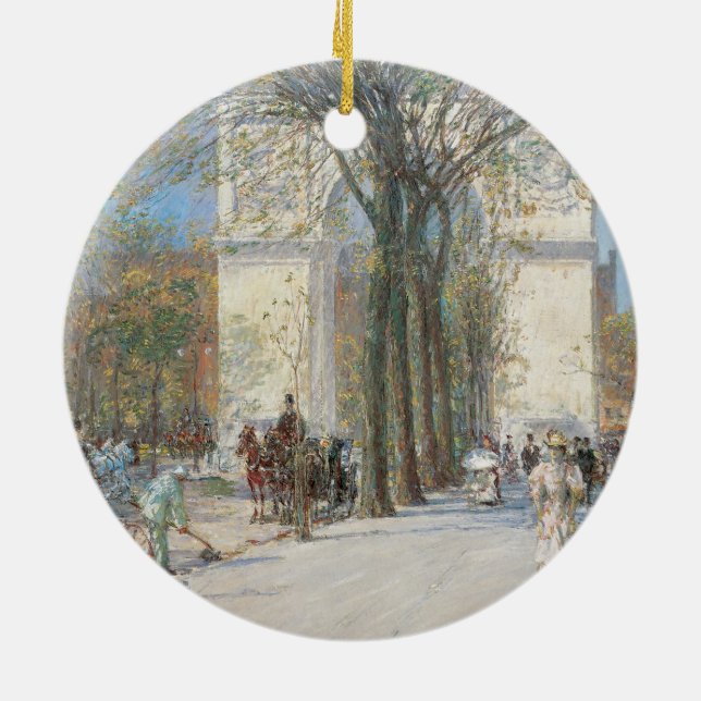 Washington Arch, Spring by Frederick Childe Hassam Ceramic Ornament (Back)