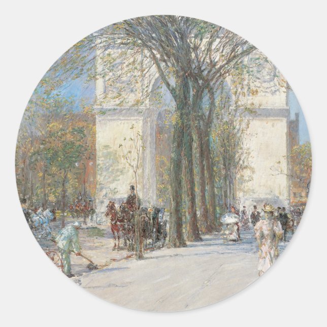 Washington Arch, Spring by Frederick Childe Hassam Classic Round Sticker (Front)