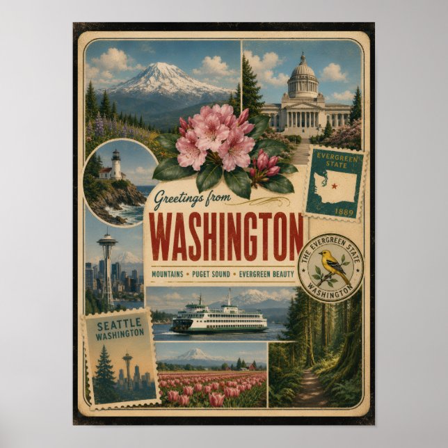 Washington Authentic Vintage Style Poster (Front)