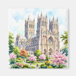 Washington Cathedral Religious Watercolor Custom Magnet
