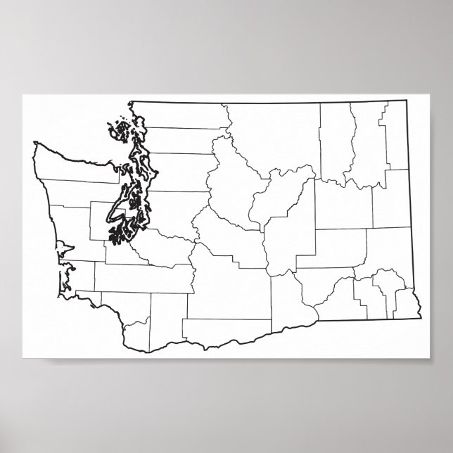 Washington Counties Blank Outline Map Poster (Front)
