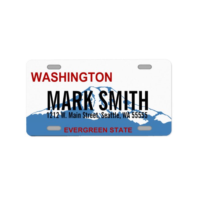 Washington custom license plate address labels (Front)