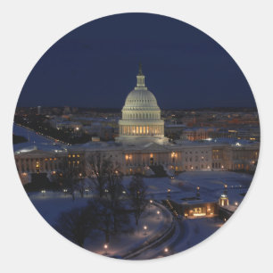Washington D.C. Capitol Building in Winter Night Classic Round Sticker
