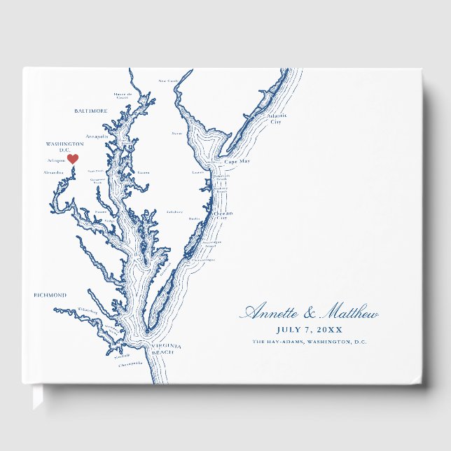 Washington D.C. Map Elegant Navy Blue Wedding Guest Book (Front)