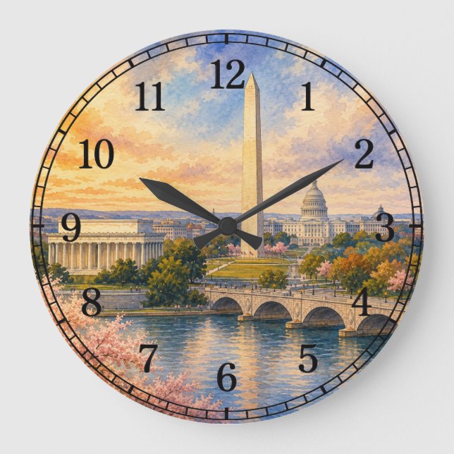 Washington D.C. Wall Clock — Landmark Design (Front)