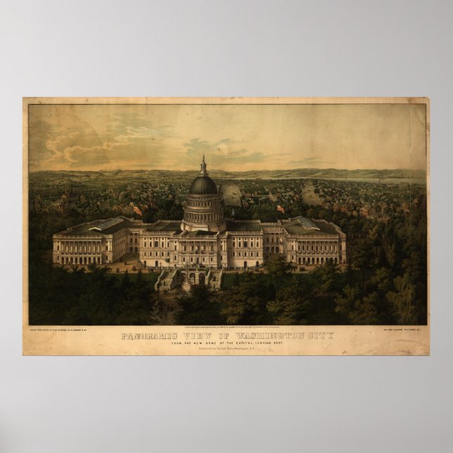 Washington DC 1857 Antique Panoramic Map Poster (Front)