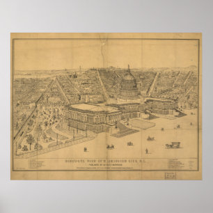 Washington DC 1872 Antique Panoramic Map Poster