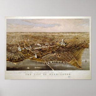 Washington DC 1880 Antique Panoramic Map Poster