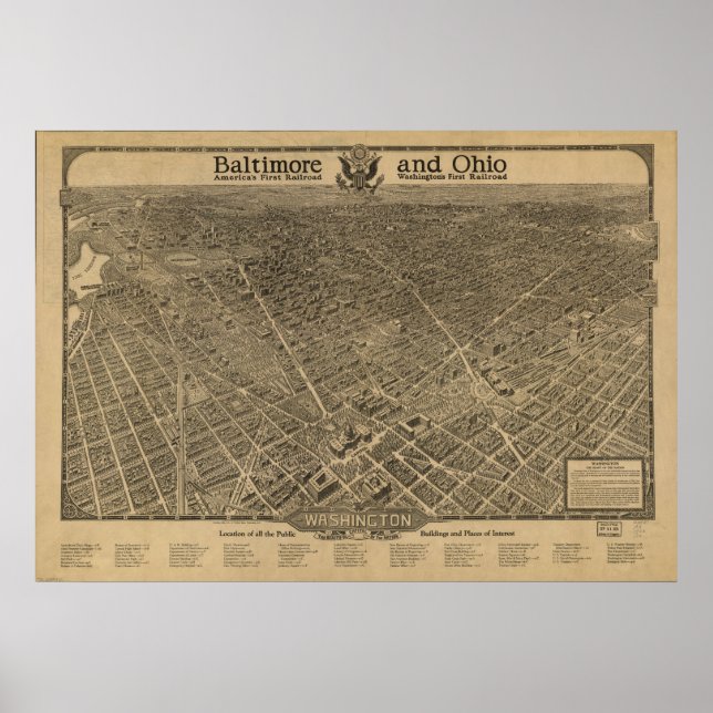 Washington DC 1923 Antique Panoramic Map Poster (Front)