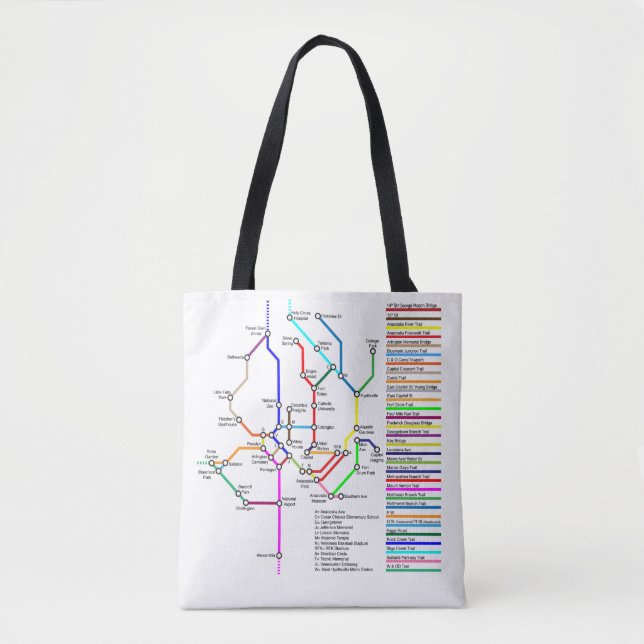Washington DC Bike Map Tote Bag (Front)