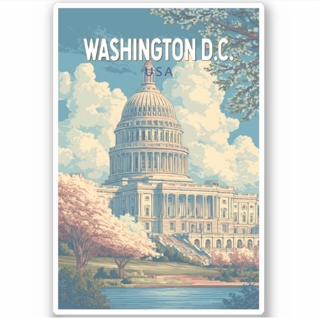 Washington DC Capitol Travel Art Vintage (Front)