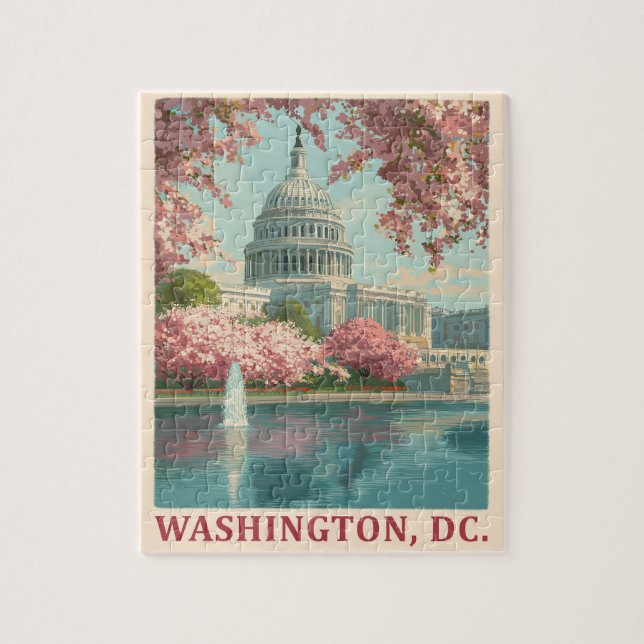 Washington DC – Cherry Blossoms & Capitol Building Jigsaw Puzzle (Vertical)