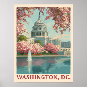 Washington DC – Cherry Blossoms & Capitol Building Poster