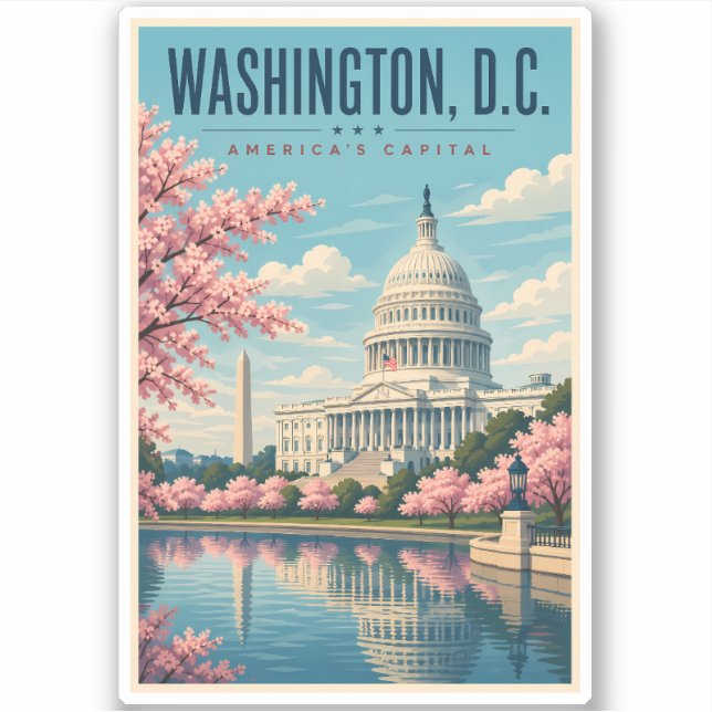Washington DC Cherry Blossoms Illustration Travel (Front)