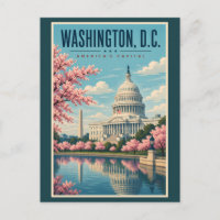 Washington DC Cherry Blossoms Illustration Travel