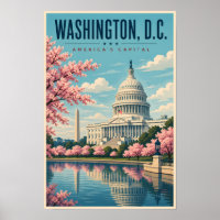 Washington DC Cherry Blossoms Illustration Travel