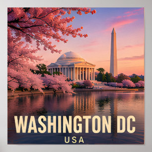 Washington DC Cherry Blossoms Monument Travel Gift Poster
