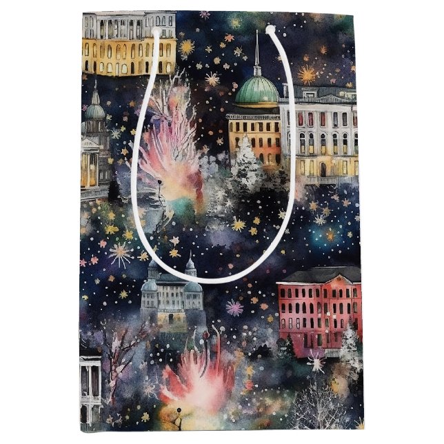 Washington DC Christmas & New Year's Watercolors Medium Gift Bag (Front)