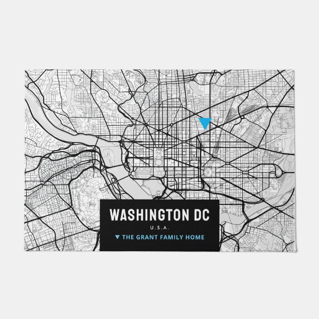Washington, DC. City Map + Mark Your Location Door Doormat (Front)