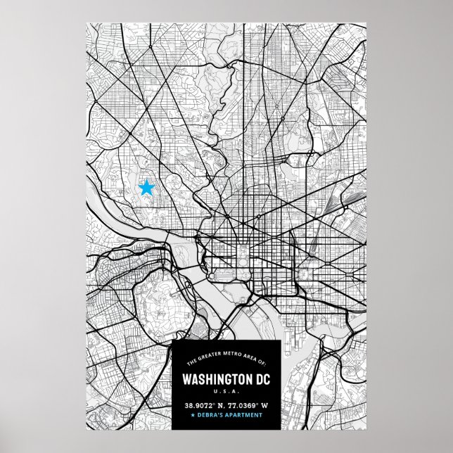 Washington, DC. City Map + Your Location Poster (Front)