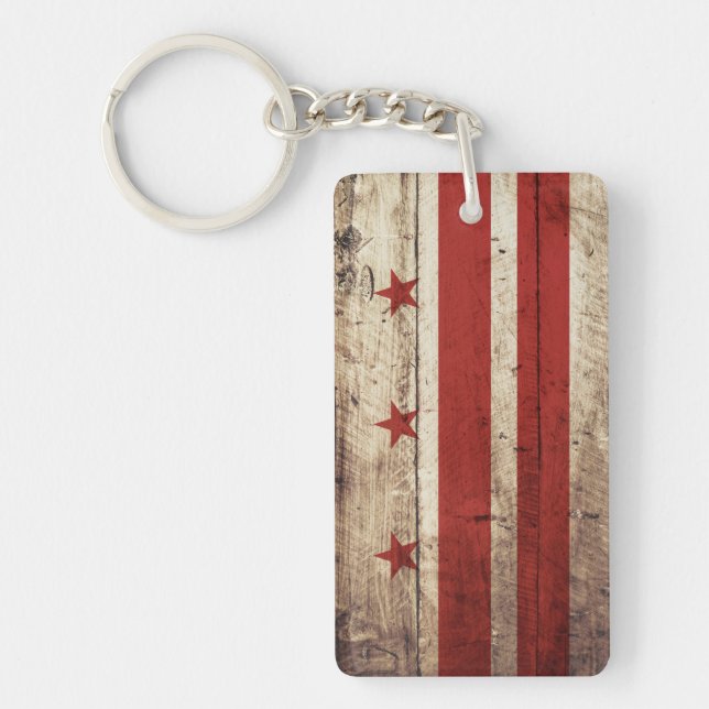 Washington DC Flag on Old Wood Grain Key Ring (Front)