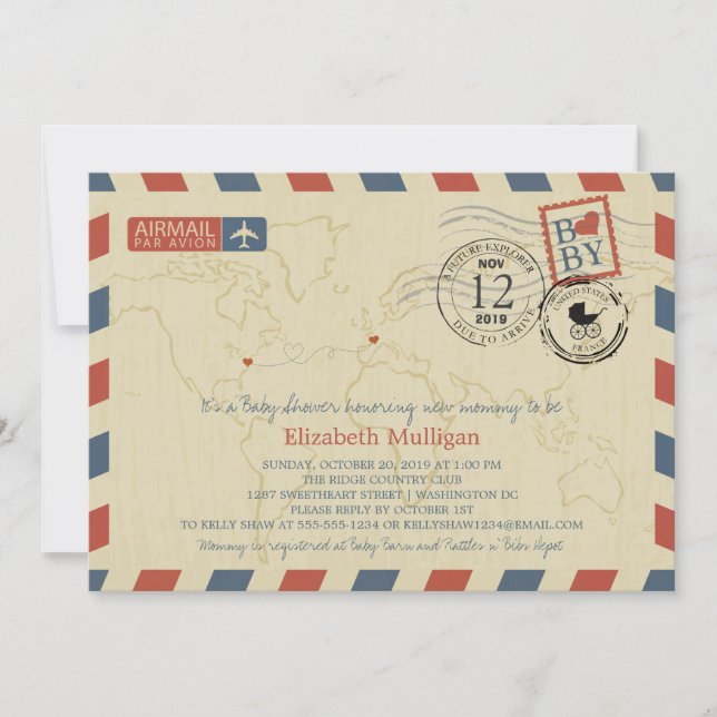 Washington DC / France Airmail | Baby Shower Invitation (Front)