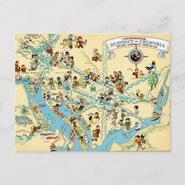 Washington, DC.  Funny VintageMap Postcard (Front)