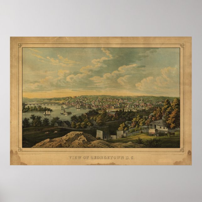 Washington DC Georgetown Antique Panoramic Map Poster (Front)