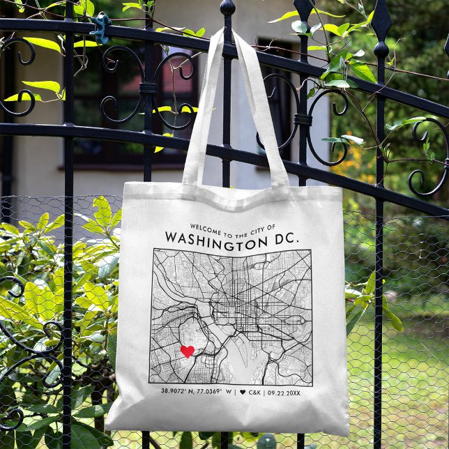 Washington, DC. Love Locator | City Map Wedding Tote Bag (The more complete visual of what your final Washington DC map tote bag would look like in real life.)