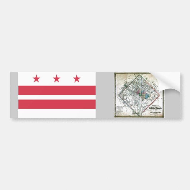 Washington DC  Map and Flag Bumper Sticker (Front)