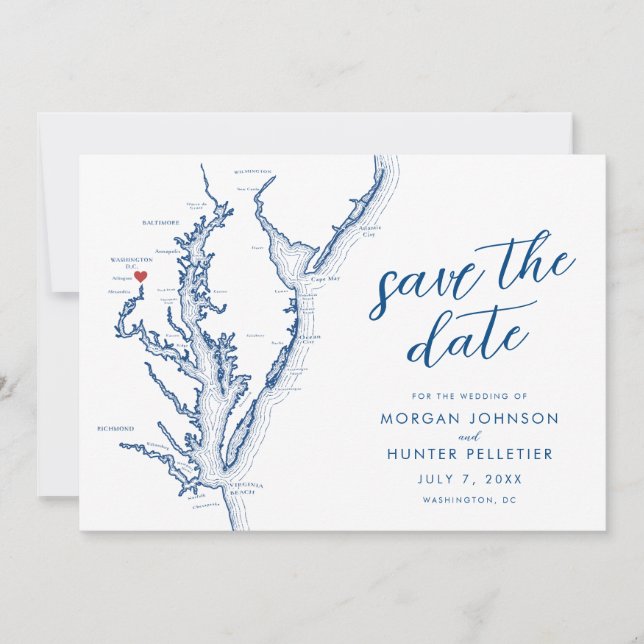 Washington DC Map Modern Wedding Save The Date (Front)