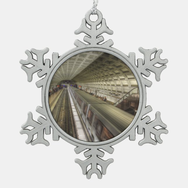 Washington DC Metro Train Station Snowflake Pewter Christmas Ornament (Front)