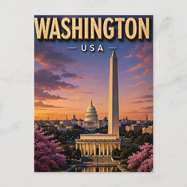 Washington DC Monuments Capitol Skyline Postcard (Front)