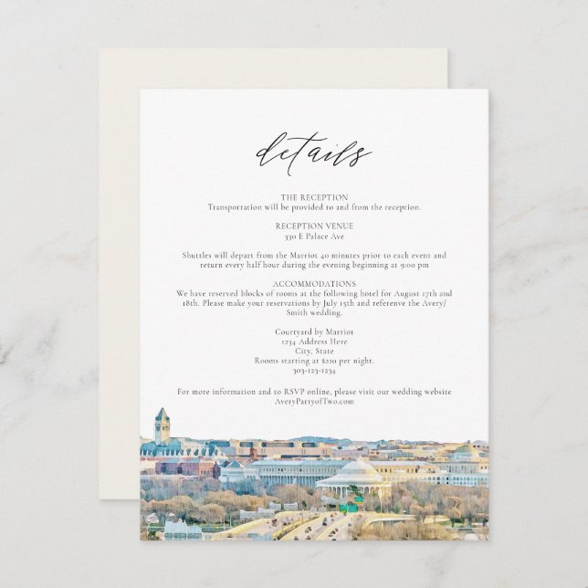 WASHINGTON DC Mountain Wedding Details Card (Front/Back)