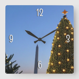 Washington DC National Christmas Tree Dusk Square Wall Clock