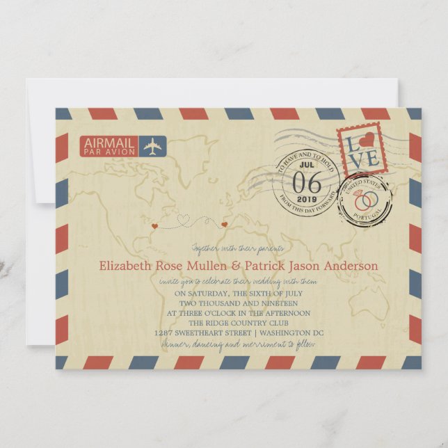 Washington DC / Portugal Airmail | Wedding Invitation (Front)