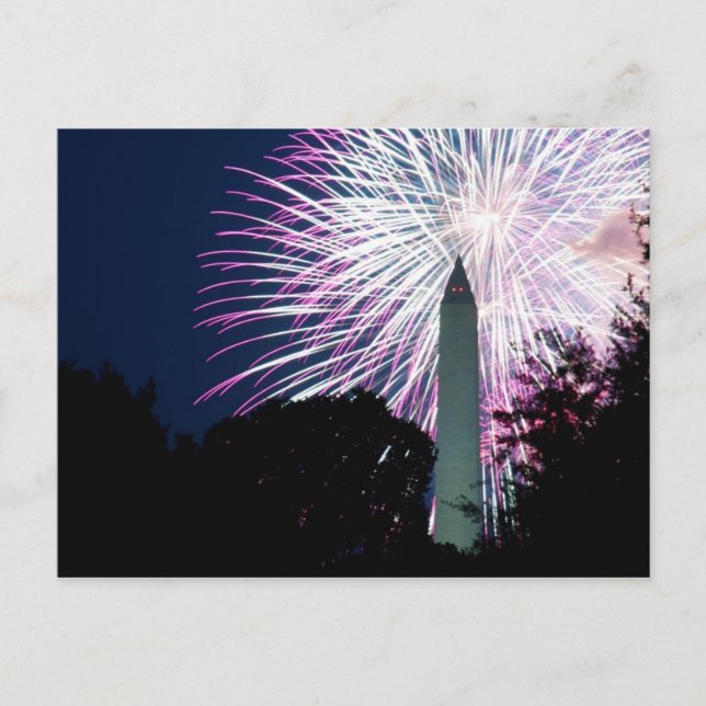 Washington DC postcard with fireworks (Front)