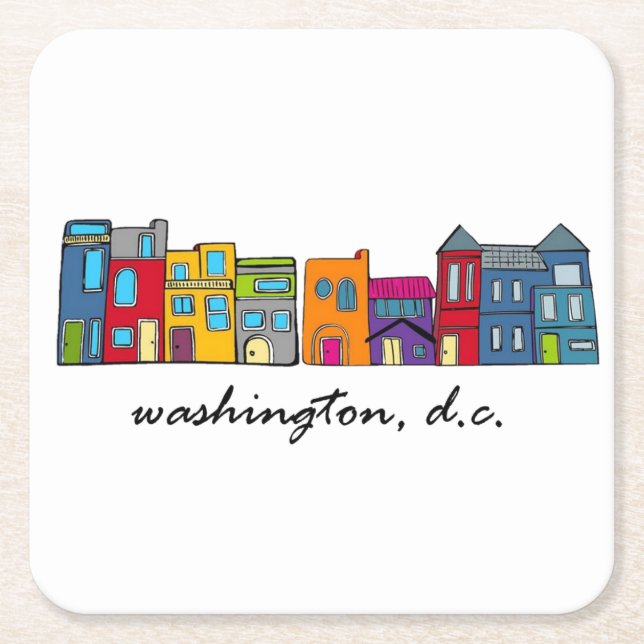 Washington DC Row Houses Square Paper Coaster (Front)
