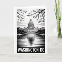 Washington DC Skyline Black White Woodcut
