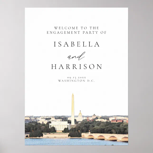 WASHINGTON DC Skyline Engagement Party Welcome Poster | Zazzle