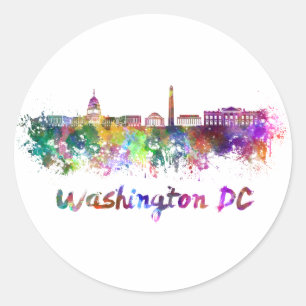 Washington DC skyline in watercolor Classic Round Sticker