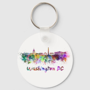 Washington DC skyline in watercolor Key Ring