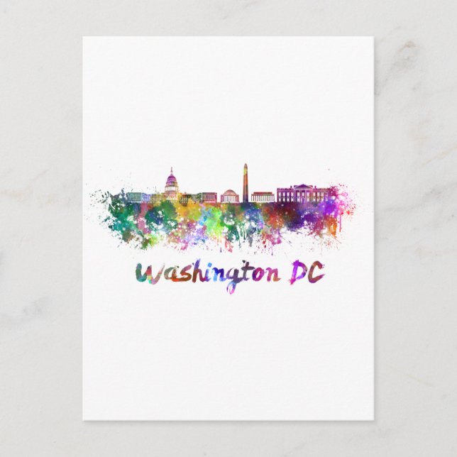 Washington DC skyline in watercolor Postcard (Front)