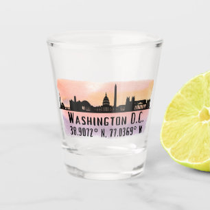 Washington DC Skyline Latitude and Longitude Shot Glass