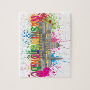 Washington DC Skyline Paint Splatter Illustration Jigsaw Puzzle