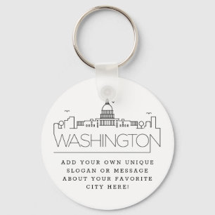 Washington DC Stylized Skyline   Custom Slogan Key Ring