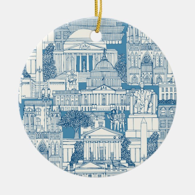 Washington DC toile blue Ceramic Ornament (Front)