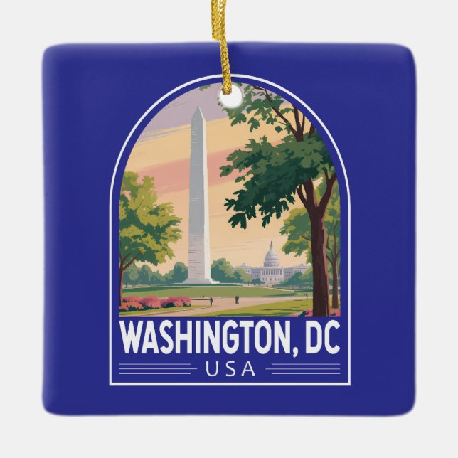 Washington DC Travel Art Emblem Ceramic Ornament (Front)